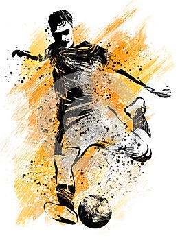 Soccer player kicking ball. illustration of sport
