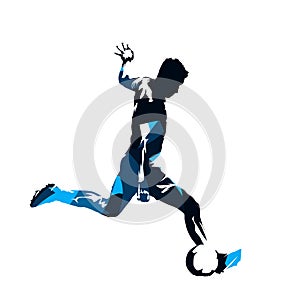 Soccer player kicking ball, isolated vector