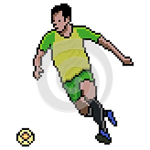 Soccer player kicking ball with pixel art