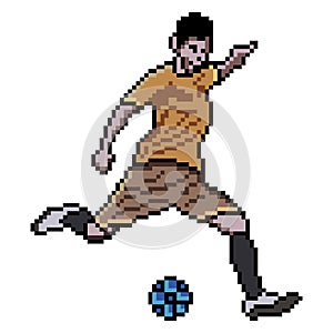 Soccer player kicking ball with pixel art