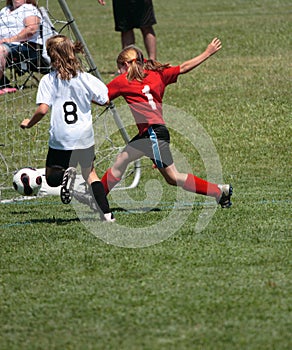 Soccer Player Kicking Goal