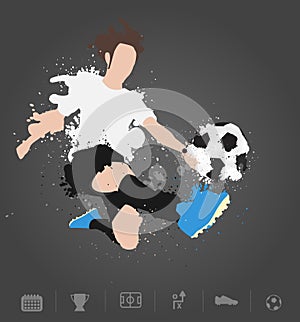 Soccer player kicks the ball with paint splatter design