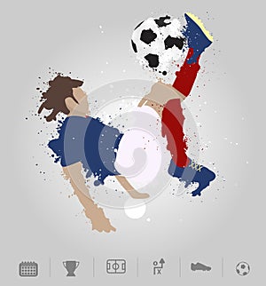 Soccer player kicks the ball with paint splatter design photo