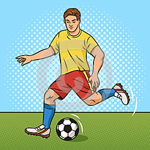 soccer player kicks ball pinup pop art vector