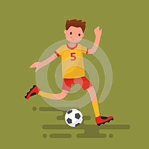 Soccer player kicks the ball. Vector illustration photo