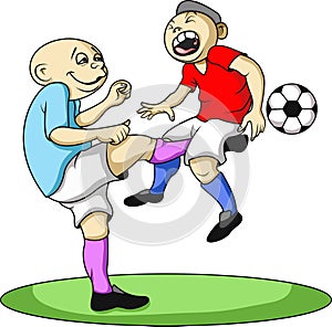 A soccer player kicks the opponent`s crotch