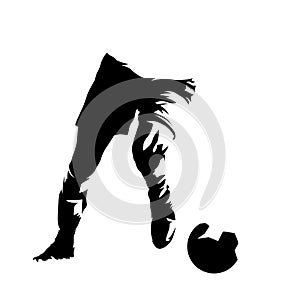 Soccer player legs running with ball, abstract isolated vector silhouette. Footballer ink drawing, comic style