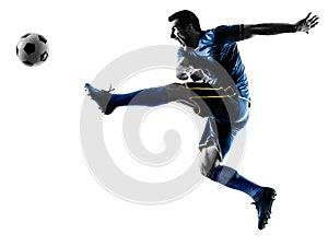 Soccer player man kicking silhouette isolated
