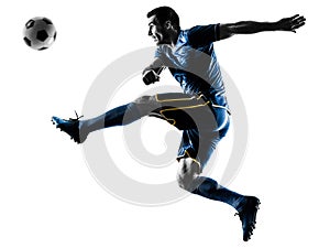 Soccer player man kicking silhouette isolated