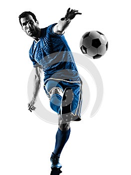 Soccer player man kicking silhouette isolated