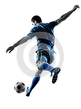 Soccer player man kicking silhouette isolated