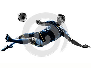 Soccer player man kicking silhouette isolated photo
