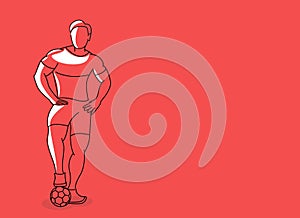 Soccer player man standing - Line Art Design