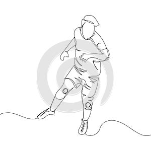 Soccer player on the offensive one line art. Continuous line drawing game, sport, football, activity, training, running