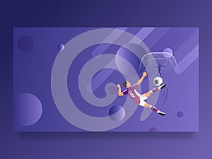 Soccer player in playing action on purple abstract background.