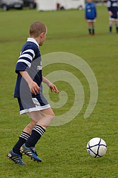 A soccer player playing football