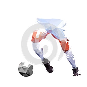 Soccer player running with ball, polygonal abstract isolated vector illustration. Footballer geometric drawing, low poly style