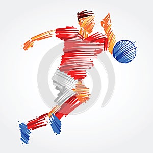 Soccer player running behind the ball