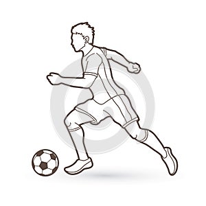 Soccer player running with soccer ball action graphic vector