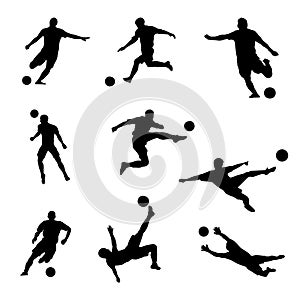 Soccer Player Set Silhouette - Vector Template of Men Playing Football