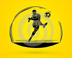 Soccer player shooting a ball action graphic vector.
