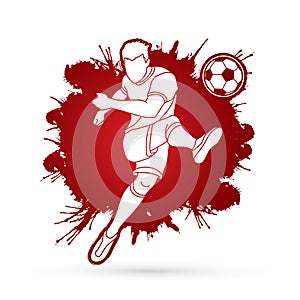 Soccer player shooting a ball action graphic vector.