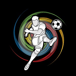 Soccer player shooting a ball action graphic vector.