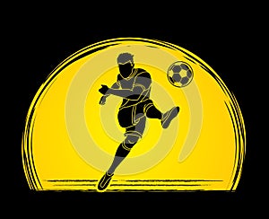 Soccer player shooting a ball action graphic vector.