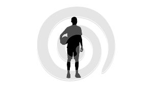 Soccer player silhouette isolated on white background with alpha channel. Man professional football player holding a
