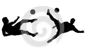 Soccer player silhouette. Two soccer players playing. Silhouettes of football players.