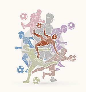 Soccer player team composition graphic vector.