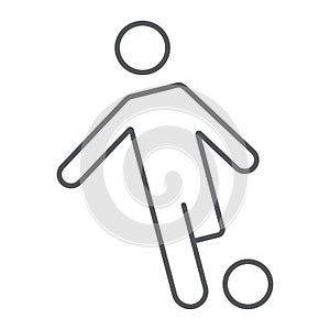 Soccer player thin line icon, kickball and sport, football player sign, vector graphics, a linear pattern on a white