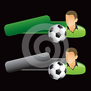 Soccer player on tilted green and gray tabs