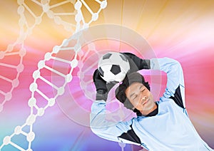 soccer player with white dna chain and colors background