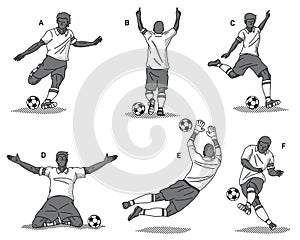 Soccer players black on a white background