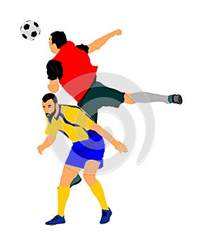 Soccer players in duel vector illustration. Football player battle for the ball and position.