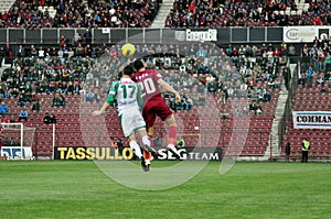 Soccer players jumping