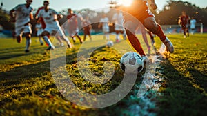 Soccer Players Kicking Ball on Field