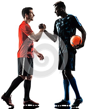 Soccer players men isolated silhouette white background