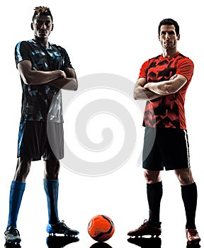 Soccer players men isolated silhouette white background