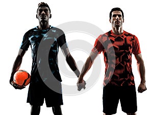 Soccer players men isolated silhouette white background