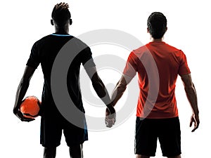 Soccer players men isolated silhouette white background