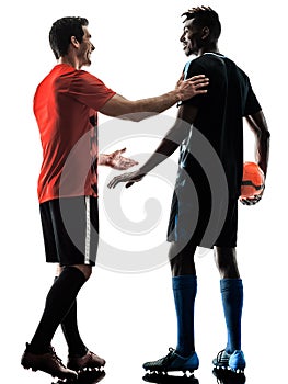 Soccer players men isolated silhouette white background