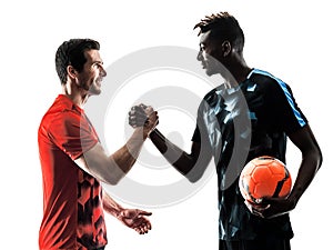 Soccer players men isolated silhouette white background