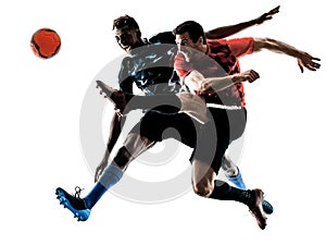 Soccer players men isolated silhouette white background