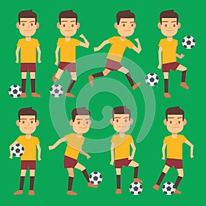 Soccer players poses vector set green field