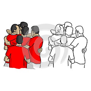 Soccer players in red jersey shirts celebrating after goal vecto