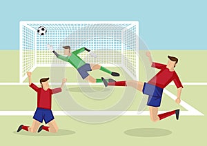 Soccer Players Scoring Goal to Victory Vector Cartoon Illustrati