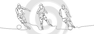 Soccer players set one line art. Continuous line drawing game, sport, football, activity, ball, training, running photo