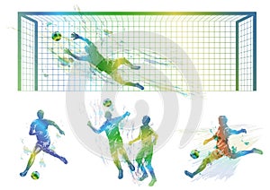 Soccer Players Vector Silhouette Illustration Set Isolated On A White Background.